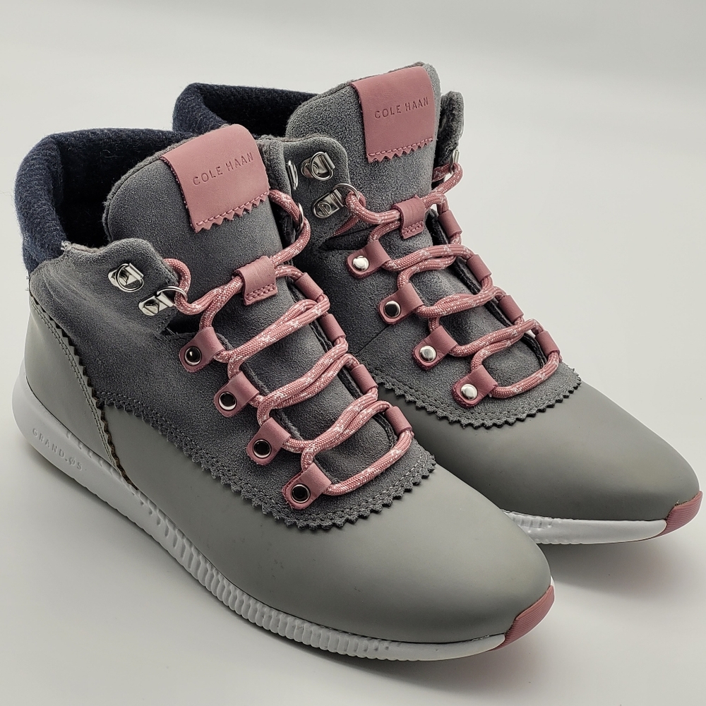 Cole Haan ZeroGrand Gray & Pink Waterproof Lace-Up Boots 8B, Used